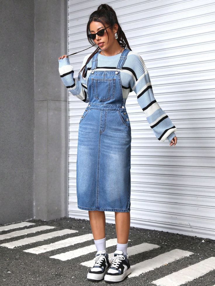  Layered Denim Dress with a Cozy Sweater