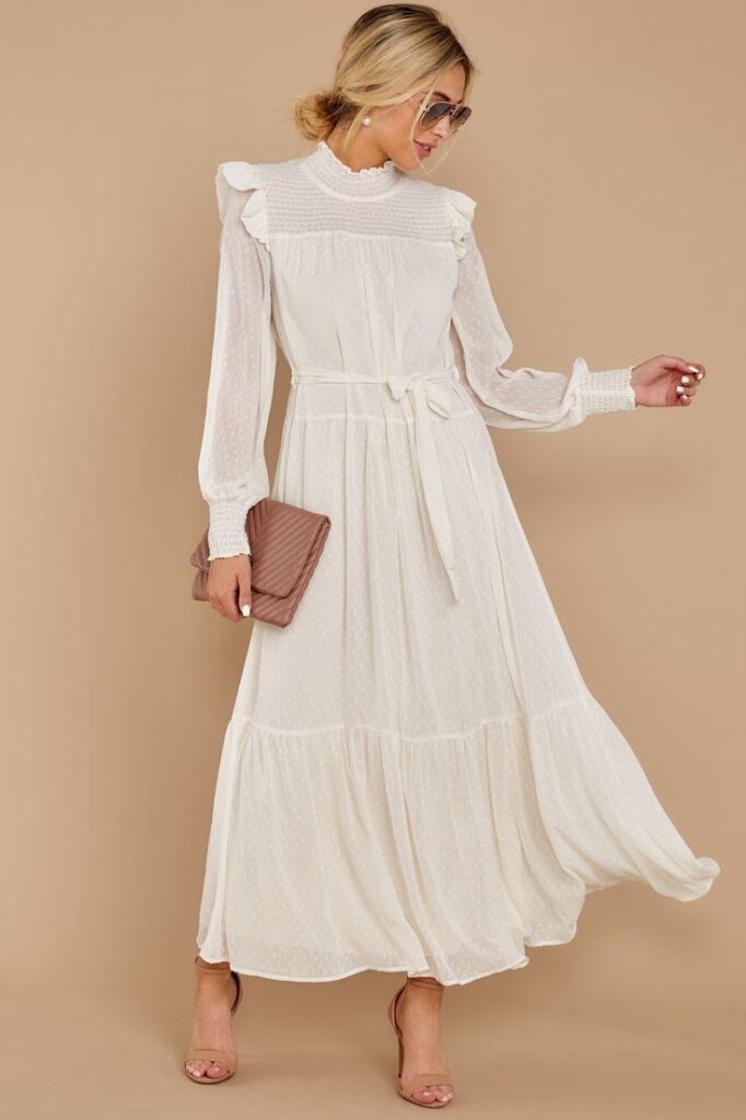 Elegant Winter Whites Long Sleeve Dress