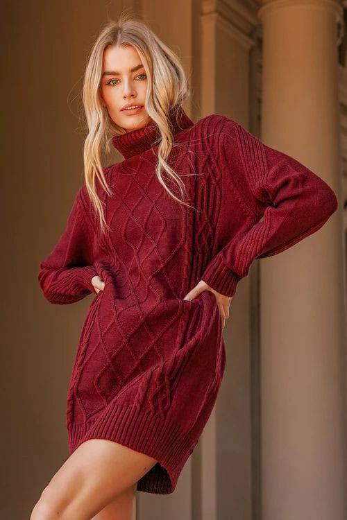 Burgundy Chunky Knit Dress