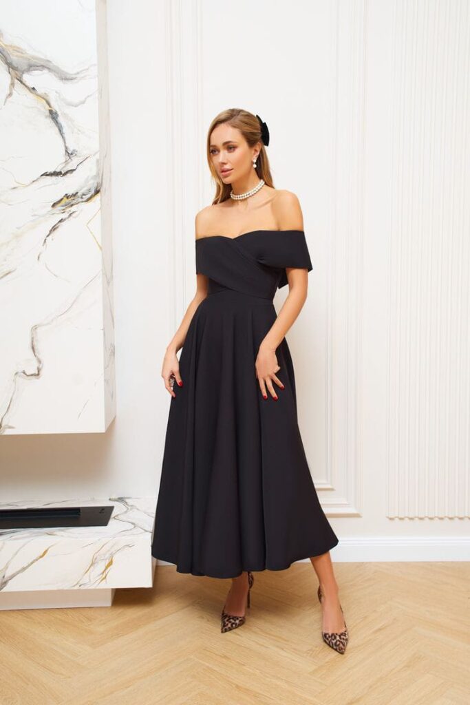 Off-Shoulder Dress with High Neckline