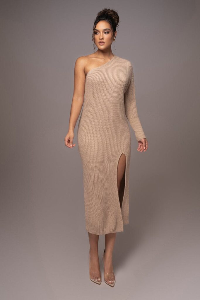 Beige Knit Sweater Dress