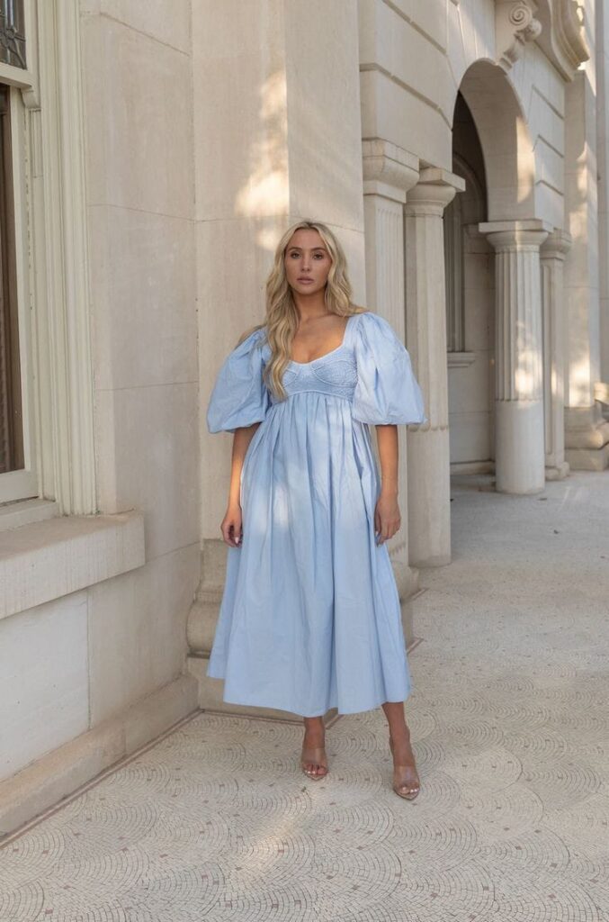 Pastel Blue Puff-Sleeve Dress