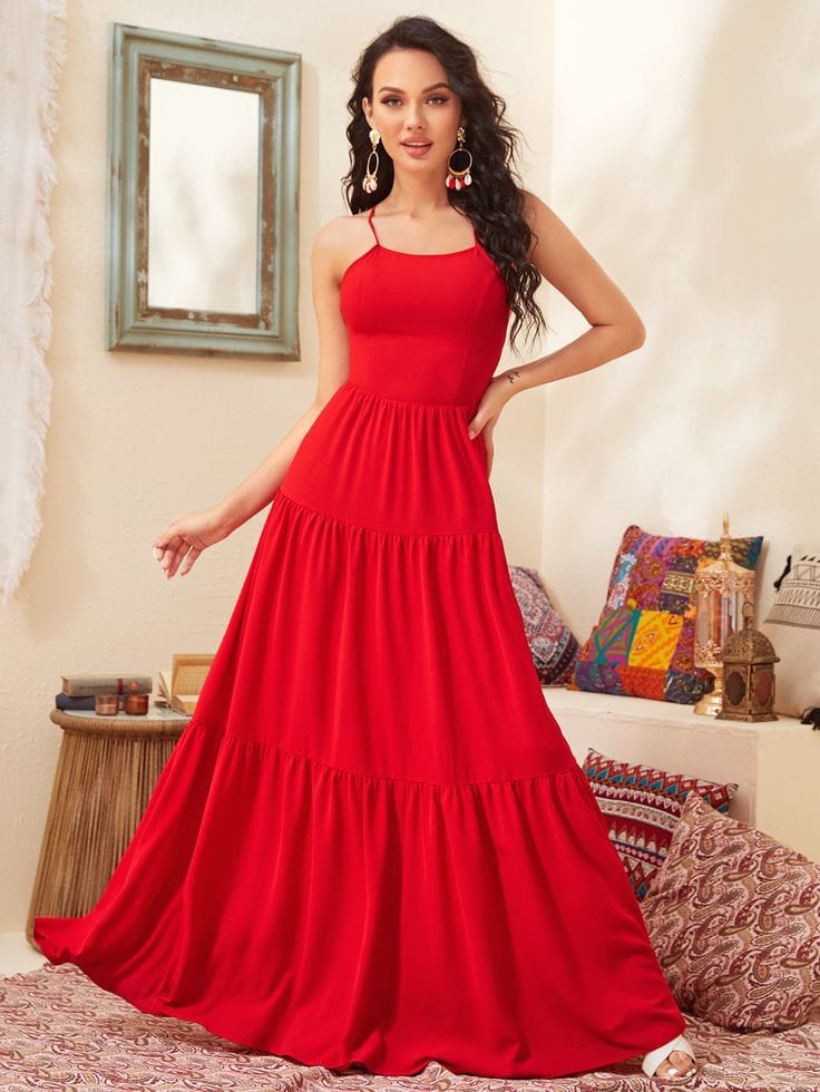 Bold Red Tiered Dress