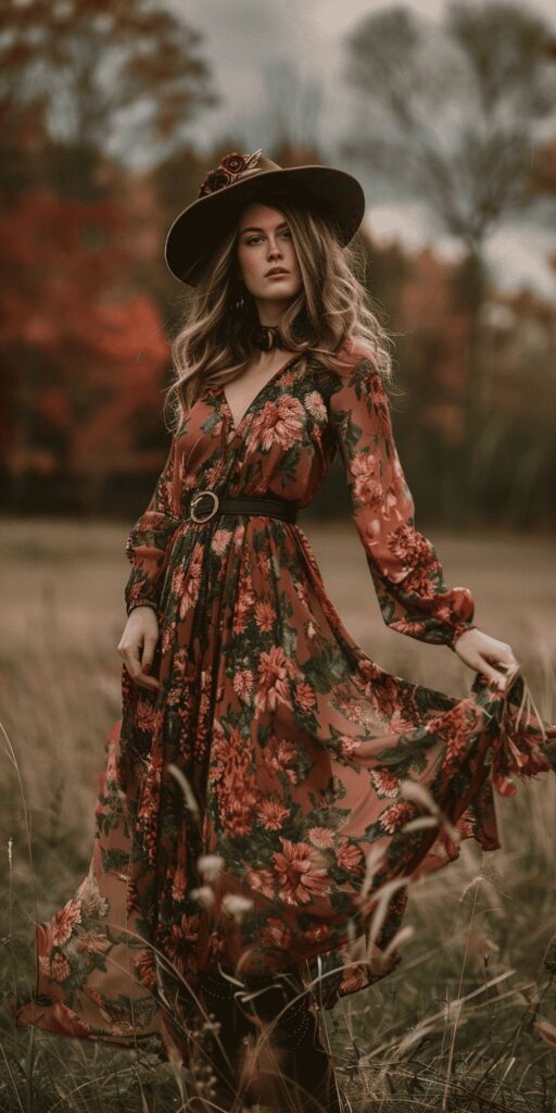 Fall Floral  Rust Dress