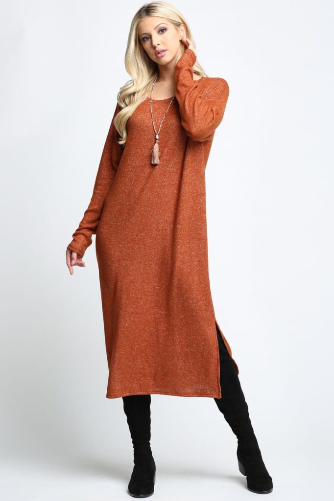 Sweater Rust Dress with Slit