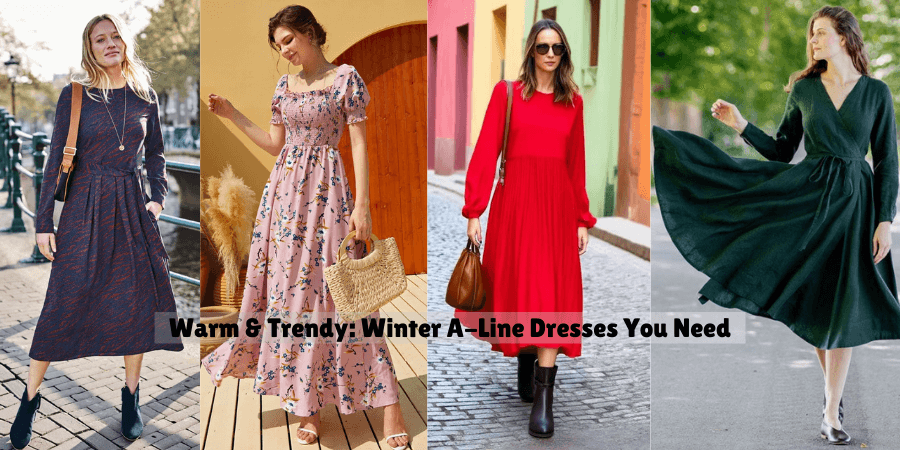 Warm trendy winter A-line dresses