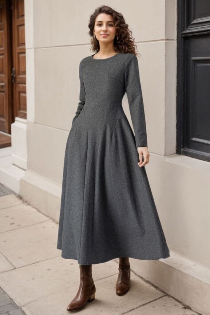 Charcoal Grey Wool Dress