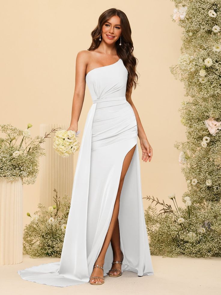 White Satin Column Dress