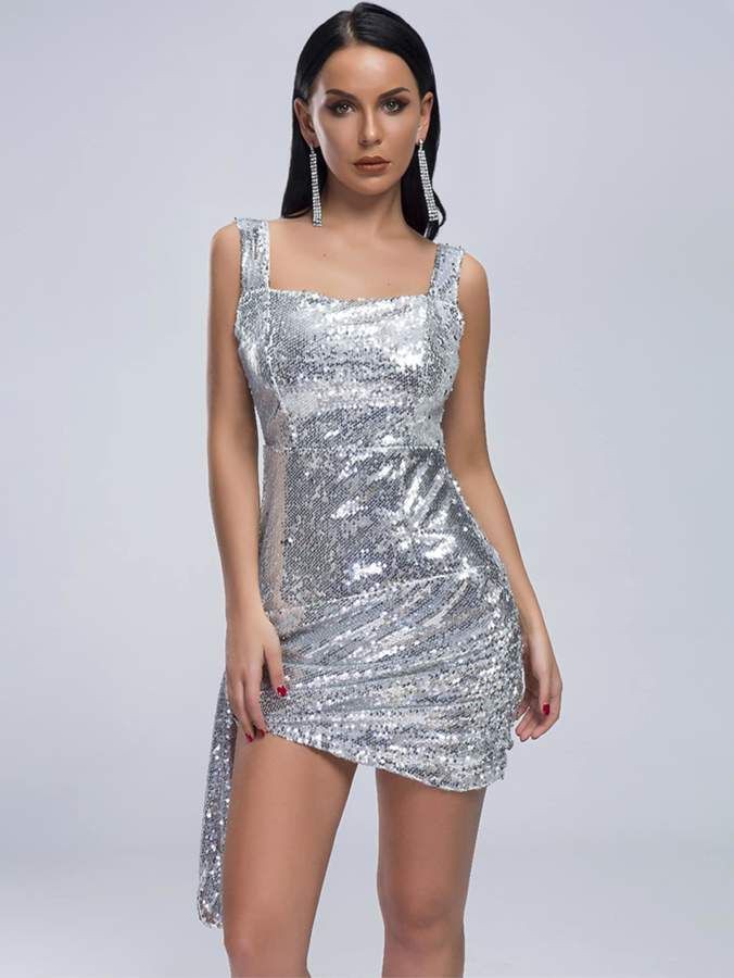 Sequined Metallic Silver Dress 