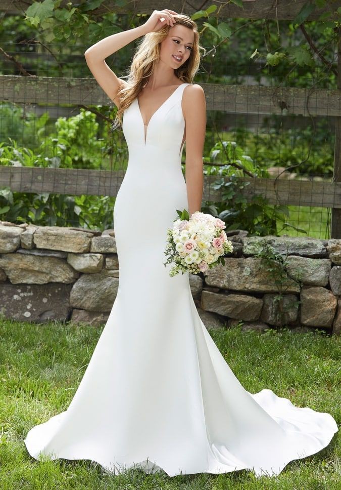 White Wedding Deep V-Neck Dress