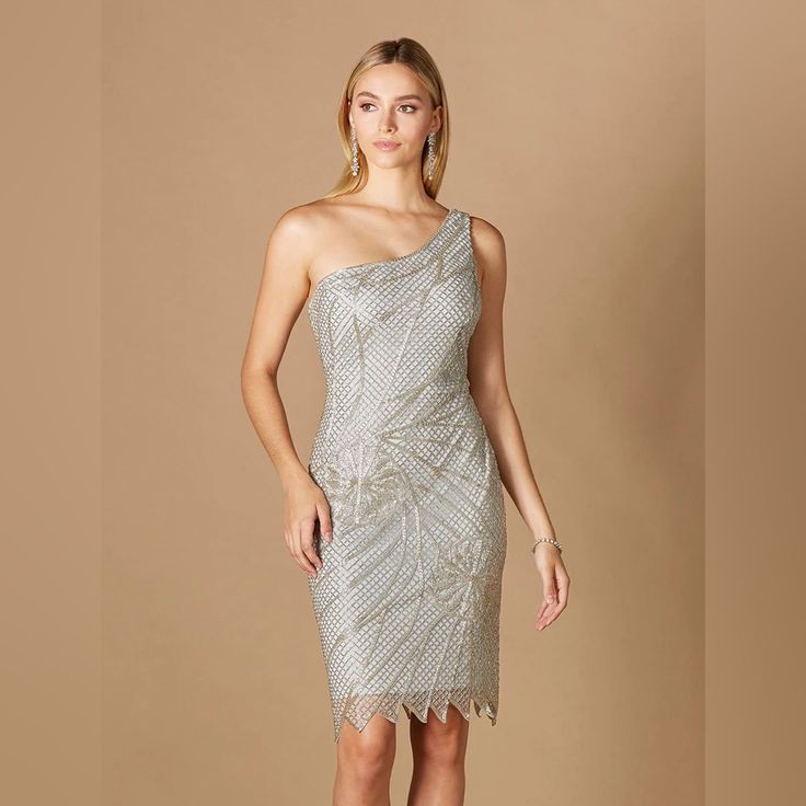 One-Shoulder Metallic Silver Dress