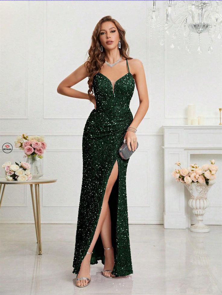  Emerald Green Sequin Gown: Regal and Refined