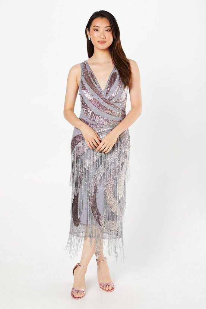 Metallic Silver Fringe Dress 