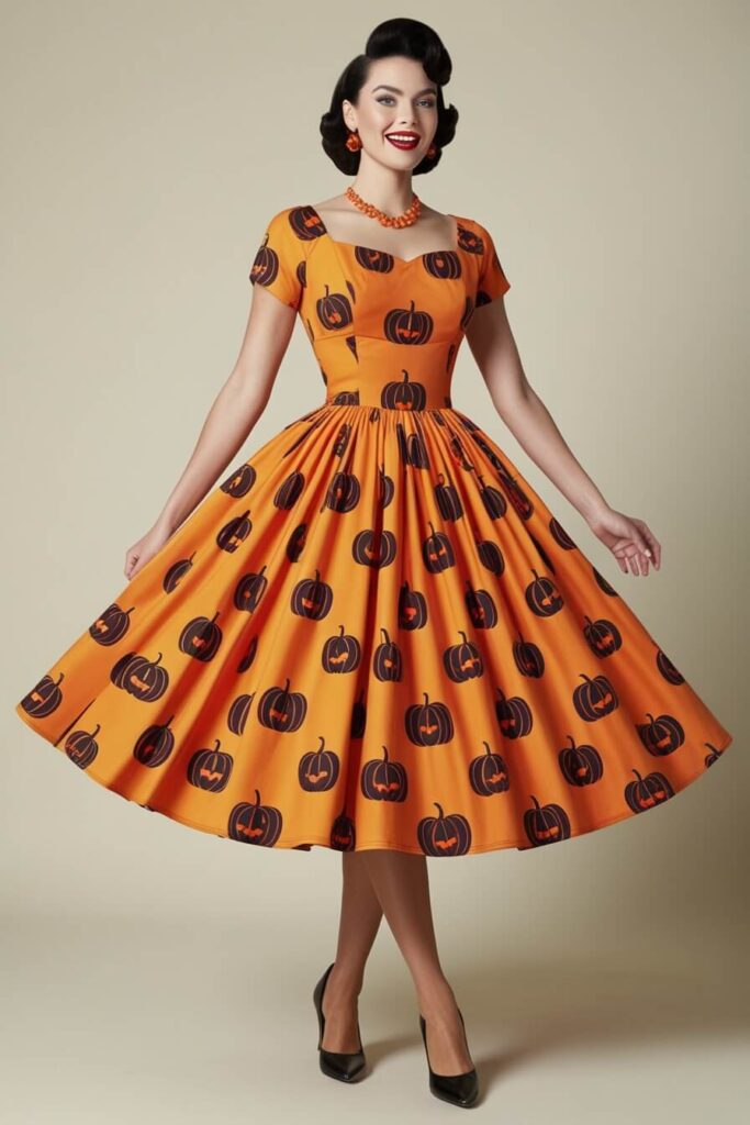 Vintage Pumpkin Swing Dress