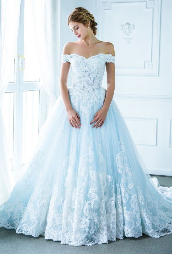 Wedding Baby Blue Off-the-Shoulder Dress