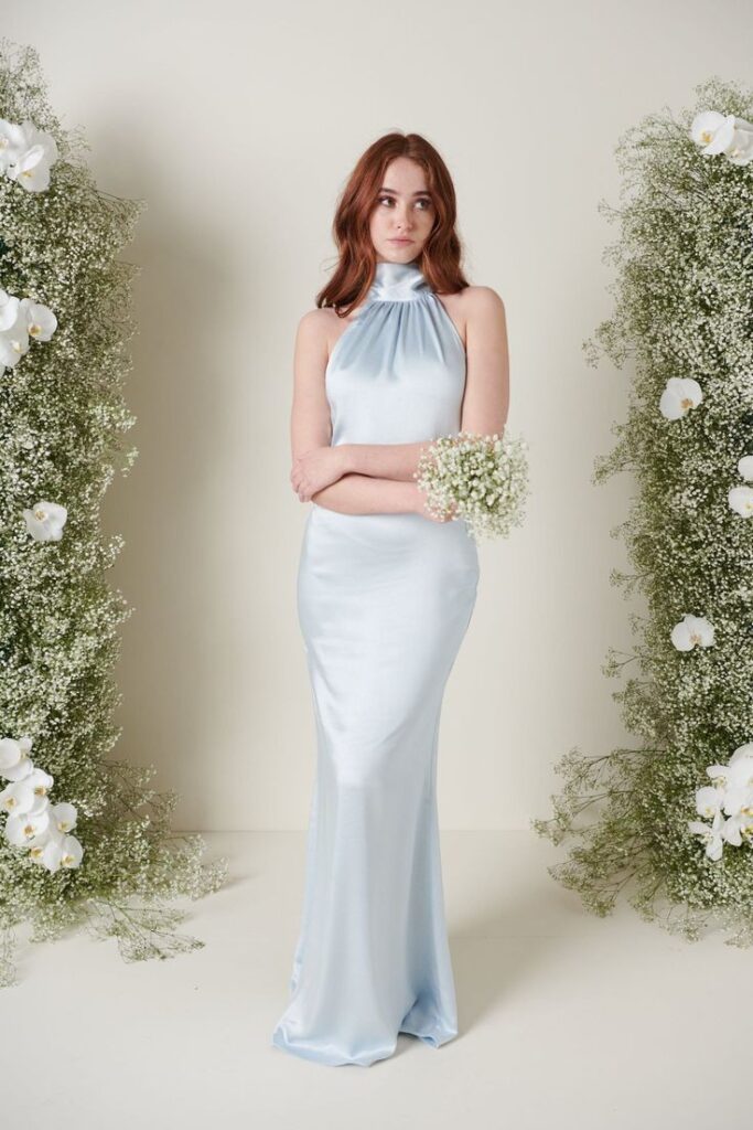 Wedding Ice-Cool Blue Dress with High Neck