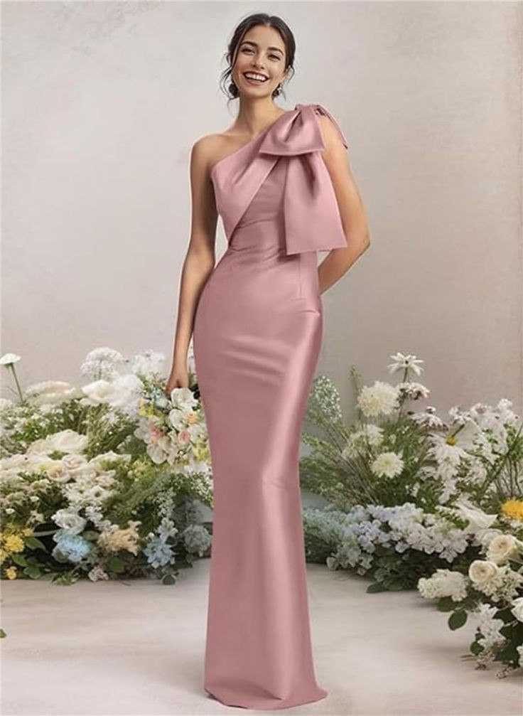  Romantic Satin One Shoulder Bridesmaid Dresses