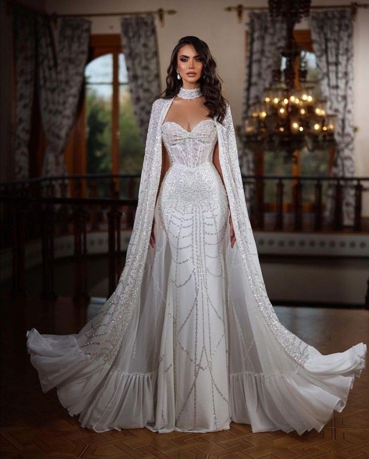 White Wedding Dress with a Cape