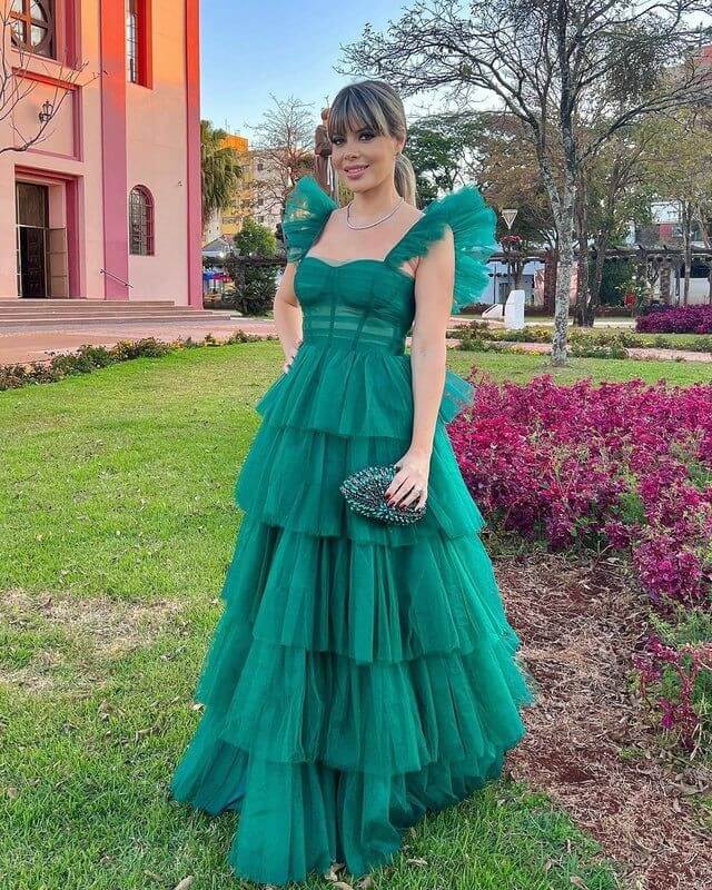 Radiate Luxury in an Elegant Emerald Green Ruffle Dress