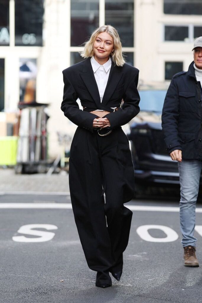 1. Gigi Hadid Street Look at Maybelline NYC Shoot (2024)