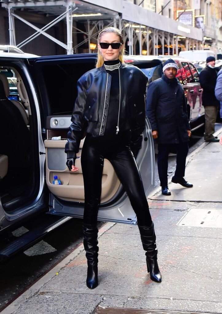 5. Leather Bomber with a Catsuit Twist